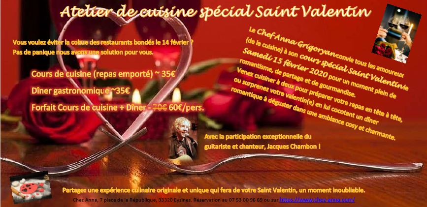 Atelier cuisine spécial Saint Valentin et/ou Dîner Gastronomique